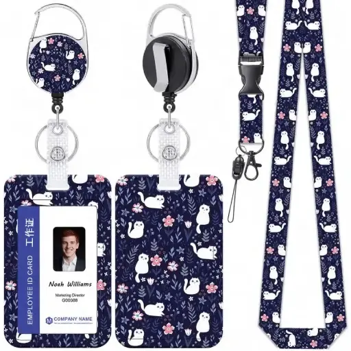 Cute Retractable Badge Reel with Lanyard, Customizable ID Card Holder, Heavy-Duty Metal Swivel Clip for Office, School, Nurses - Nautical Sailor & Floral Design