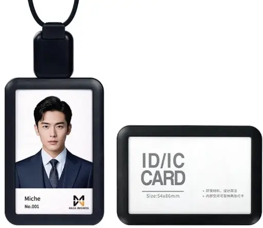 ID Card Holder with Lanyard & Retractable Badge Reel – Heavy Duty PU Leather, Dual Card Slot, 80cm Steel Cable for Office, School, Nurses & Events